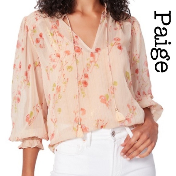 PAIGE Tops - New Paige Indira After Glow Peach Sheer Blouse Size XS